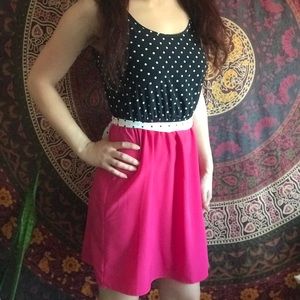 Navy blue and pink polka dot dress
